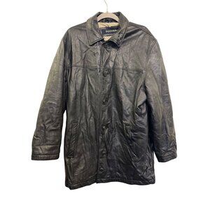 Vintage Dockers Mens Black Leather Jacket Medium Button-Up Coat